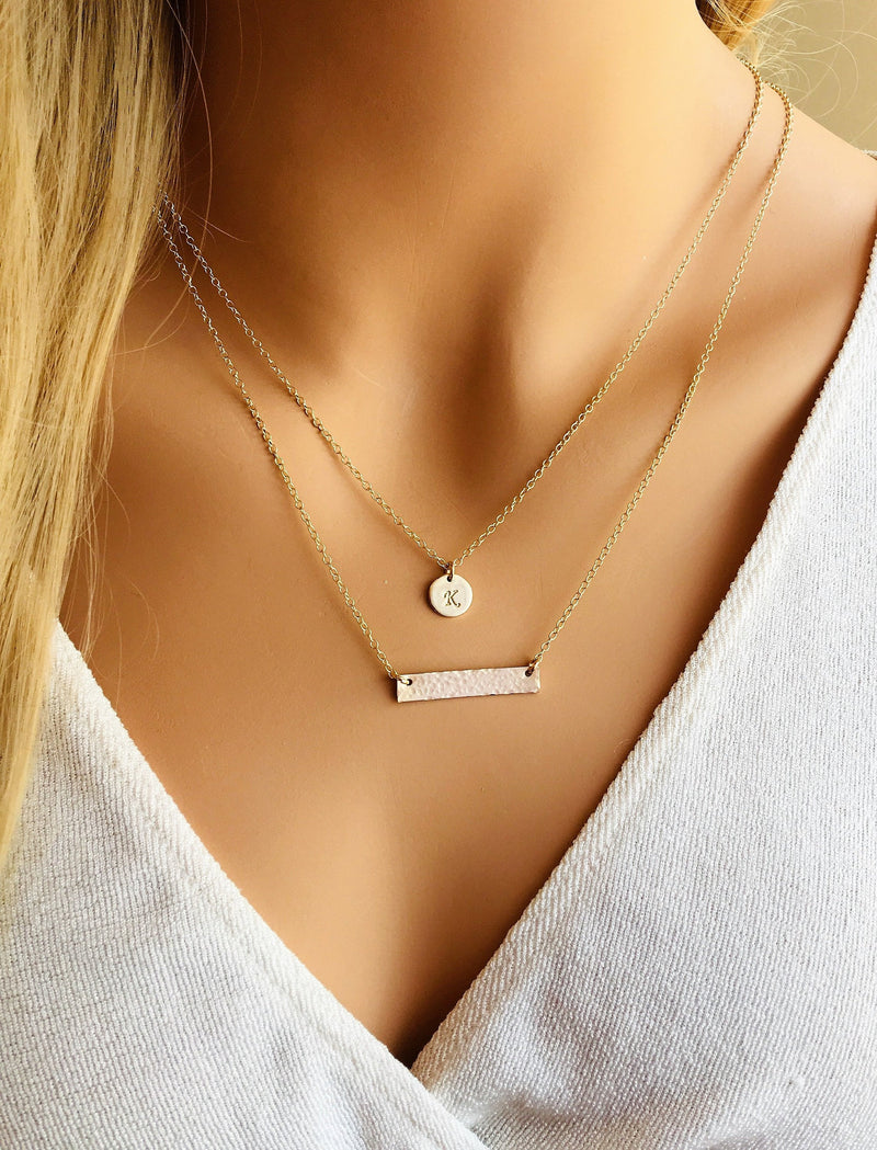 Personalized Layered set of 2 necklaces with initial and bar necklace –  LillaDesigns
