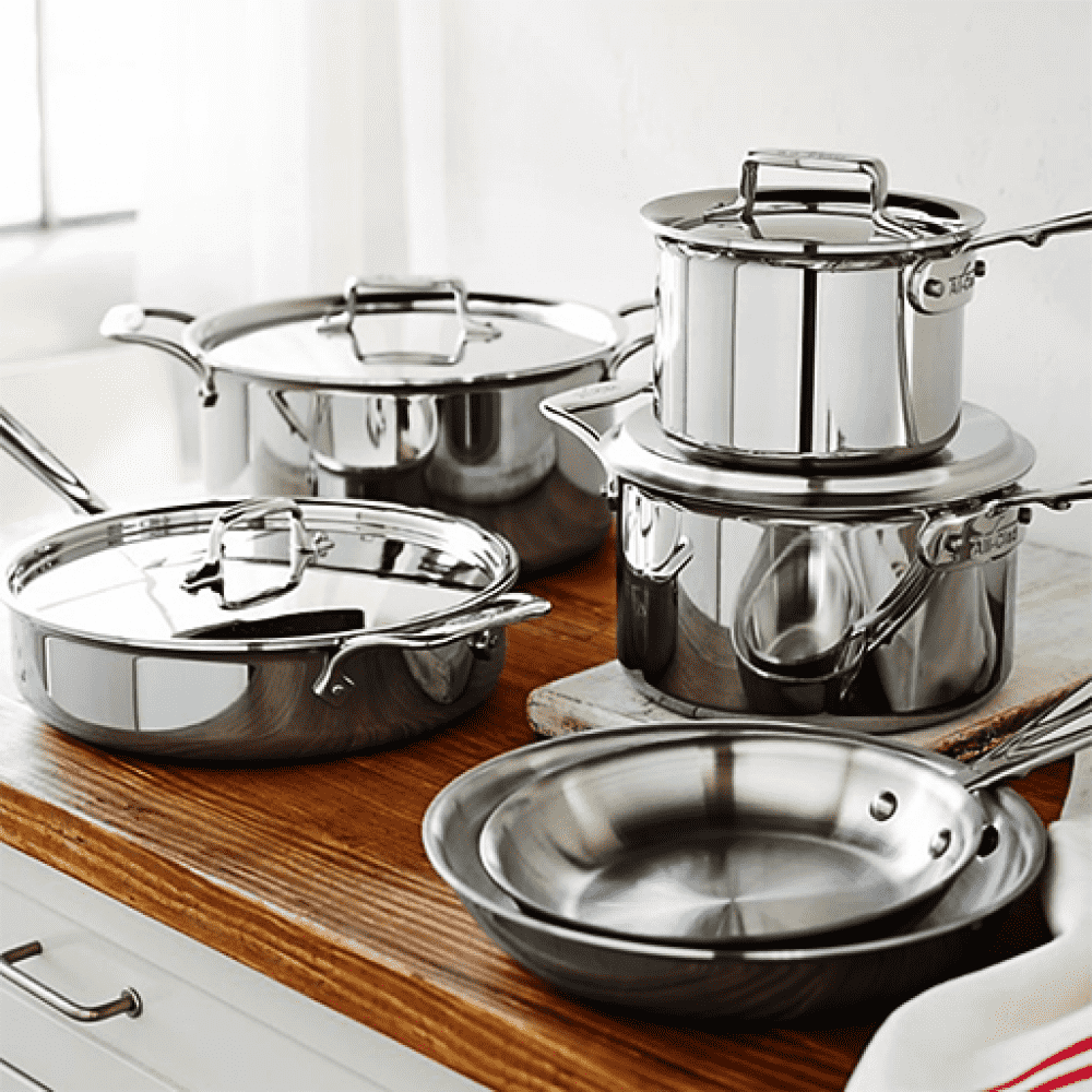 D5 Brushed Stainless Steel 14-Piece Cookware Set, All-Clad