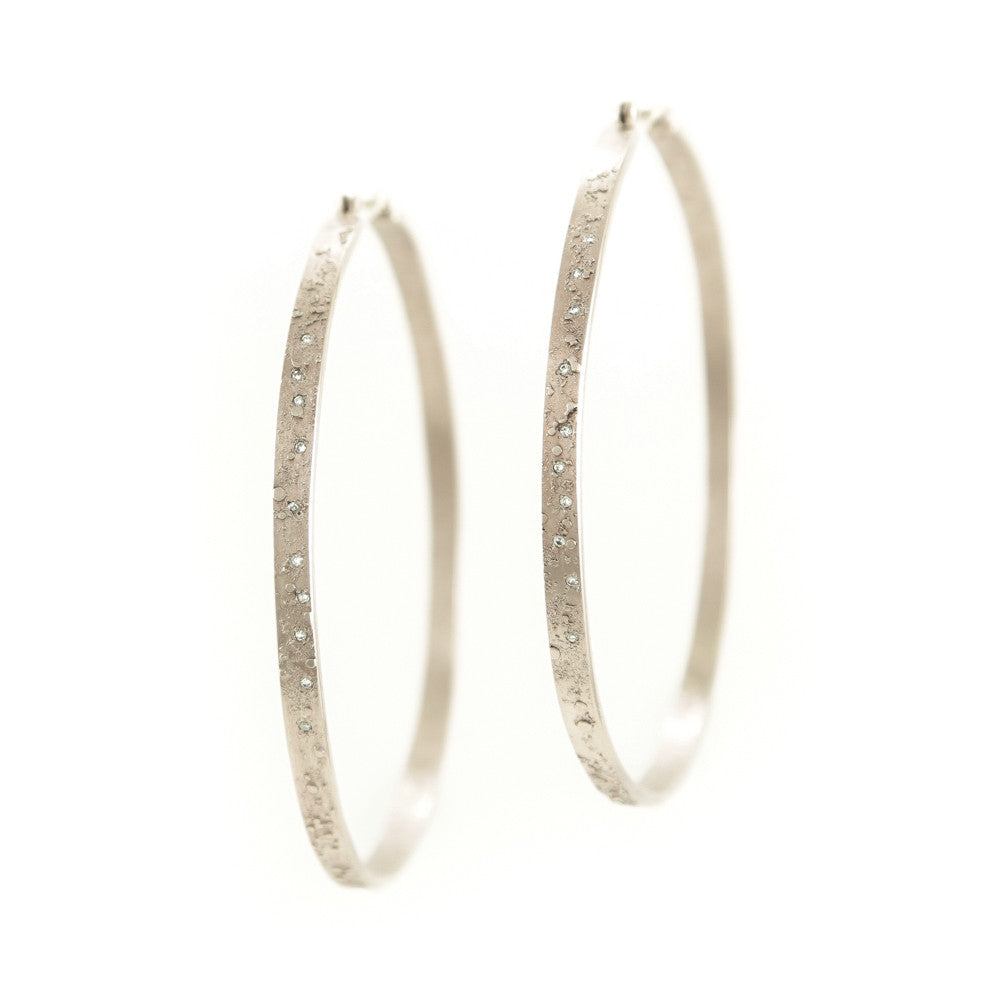 Gold Textured Hoop Earrings with White Diamonds – Hozoni Designs