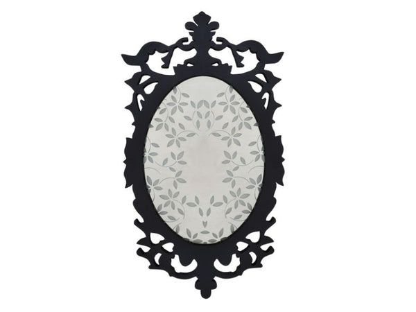 Black Victorian Wall Mirror With Leaves Etching Artisanal Creations