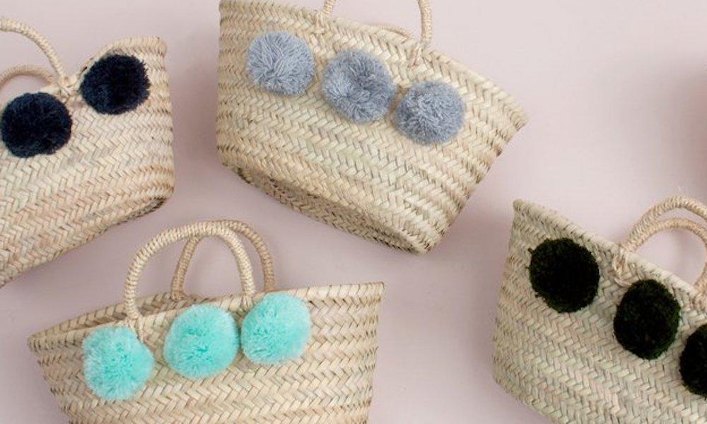 Handwoven Baskets with Pom Poms