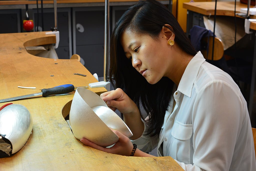 Jessica Jue jewellery designer Working on silver sculptures 