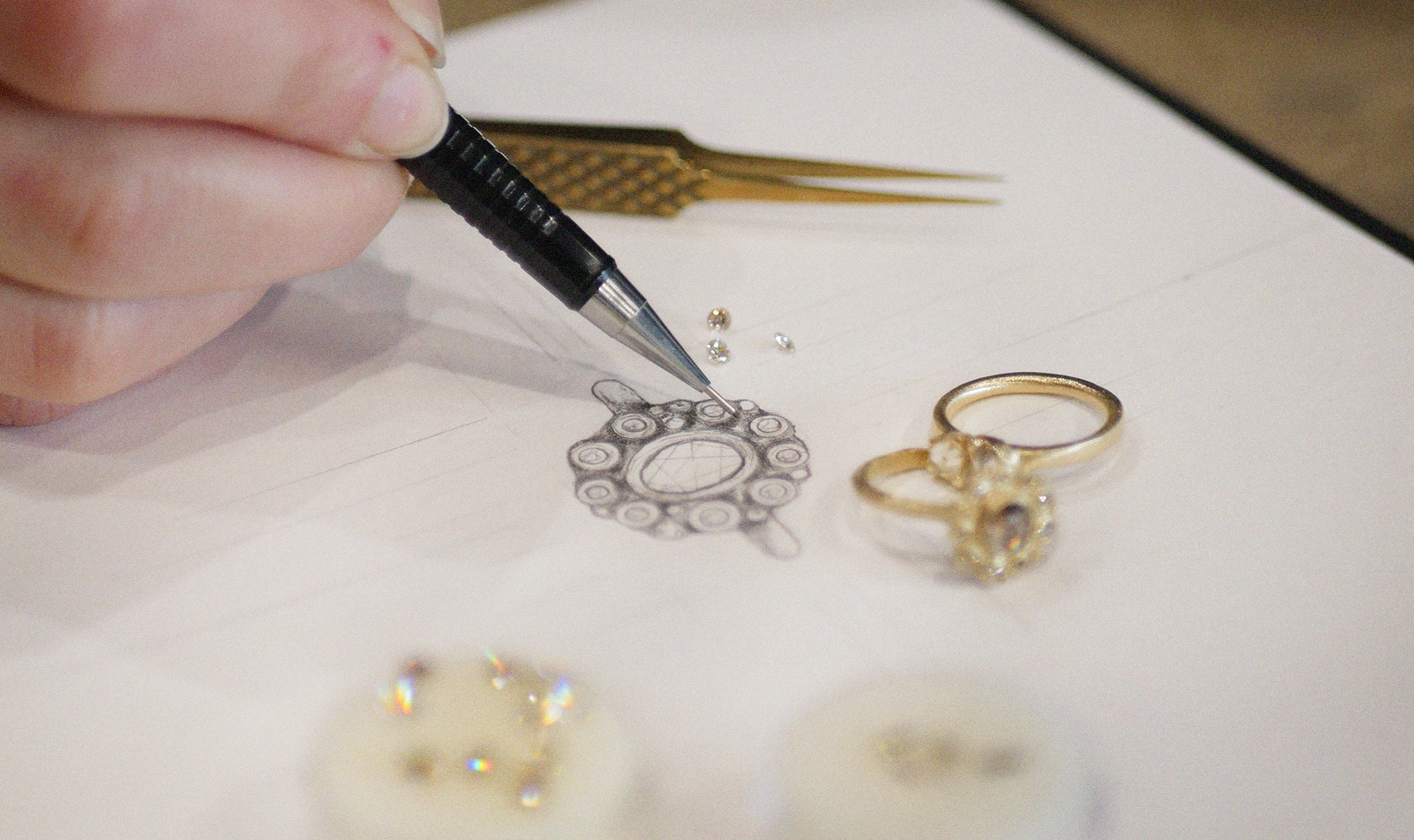 Crafting the Contemporary halo ring with brown rose cut diamonds collaboration Bespoke ring exhibition diana porter jewellery bristol