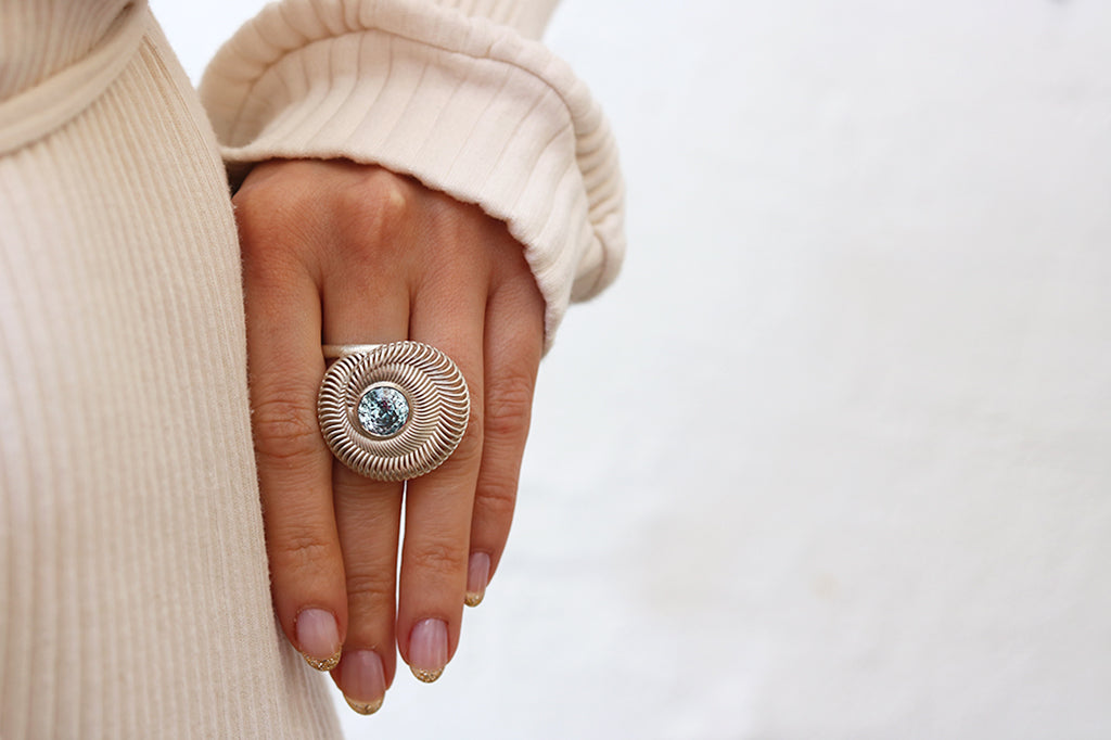 Silver and blue Topaz ripple ring by Lynne Maclachlan