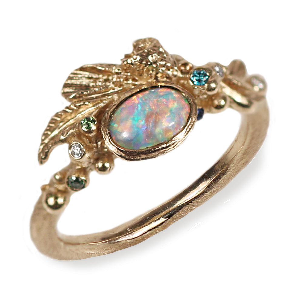 Gold, Opal and Diamond Blossom Ring