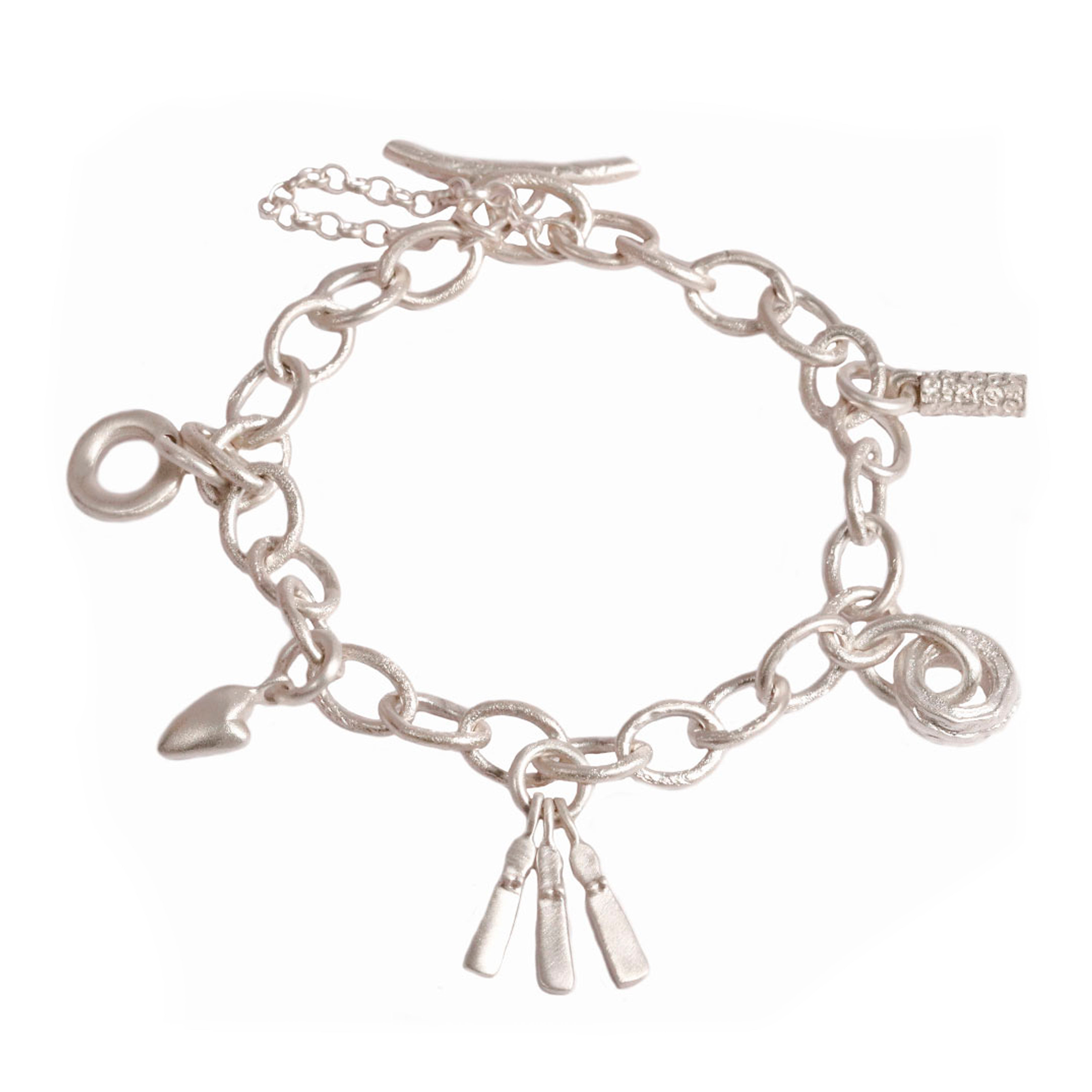 Nilu's Collection 925 Sterling Silver Hanging Heart Charm Bracelet for