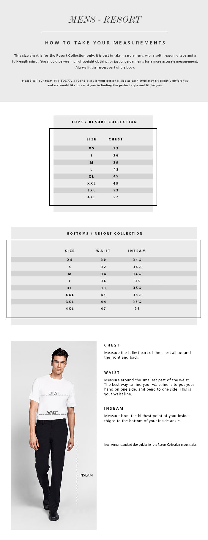 Men's Resort Collection Size Chart – Noel Asmar Uniforms