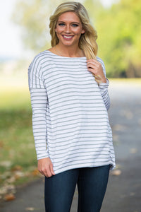 Long Sleeve Tiny Stripe Piko Top - White/Heather - Piko Clothing