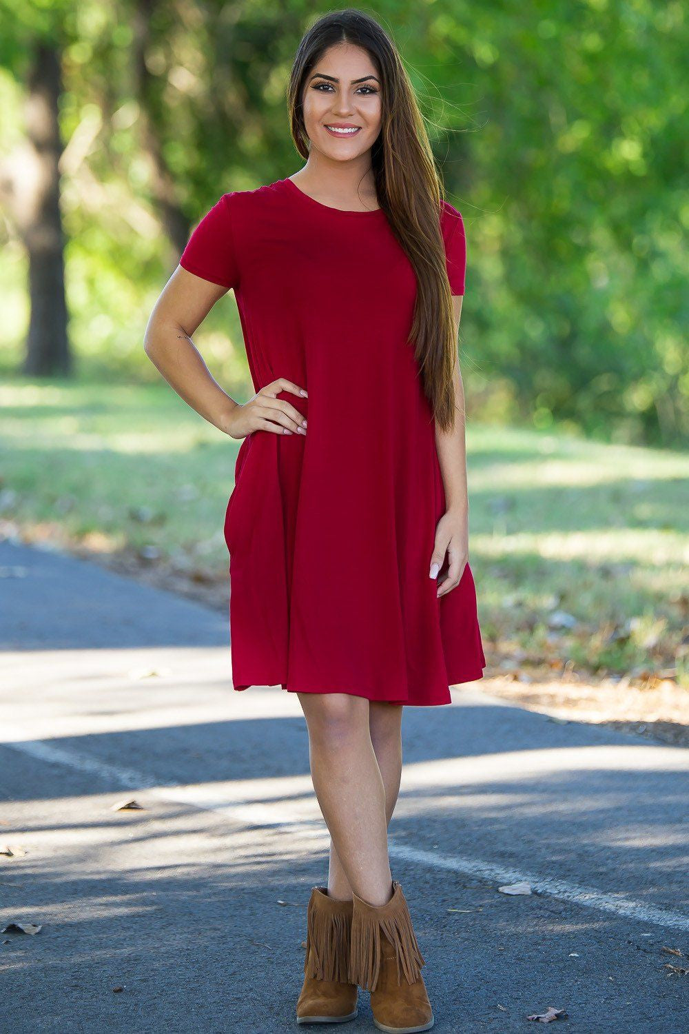 maroon swing dress