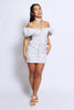 White Floral Bardot Puff Mini Dress