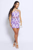 Purple Swirl Printed Mesh Halter Neck Dress