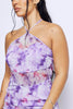 Purple Swirl Printed Mesh Halter Neck Dress