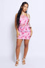 Pink Swirl Printed Mesh Halter Neck Dress