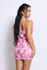 Pink Swirl Printed Mesh Halter Neck Dress