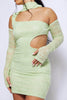 Lime Green Lace Cold Shoulder Mini Dress