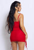Red Double Ruched Front Tie Cami Dress