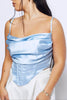 Pastel Blue Cowl Neck Satin Corset Top