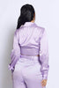 Lilac Satin Tie Front Crop Blouse