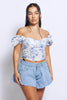 Light Blue Denim Fray Hem Flared Shorts