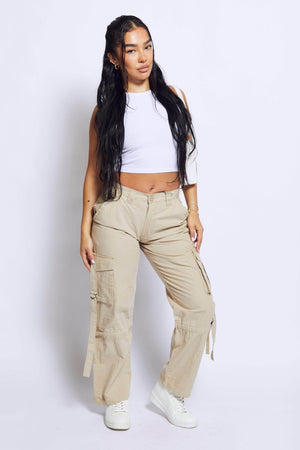 Petite Stone Oversize Pocket Detail Cargo Trousers