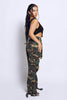 Dark Camo Low Rise Tie Hem Baggy Cargo Trousers