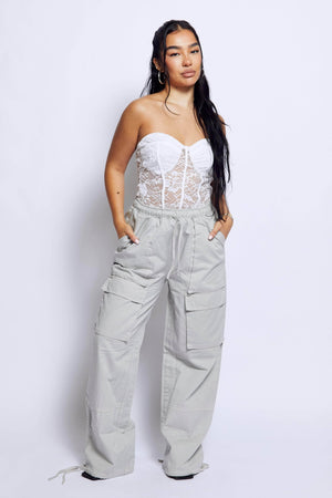 Petite Grey Contrast Stitch Elasticated Cargos