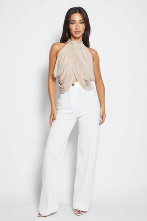 White High Waist Tailored Flare Trousers
