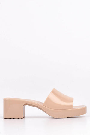 Nude Patent Open Toe Mules