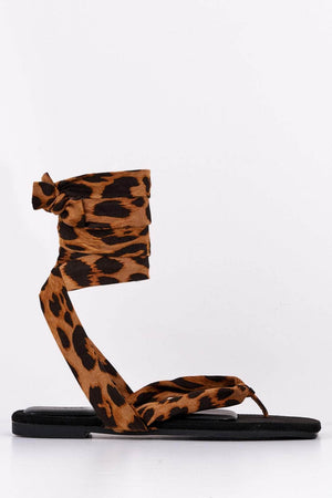 Leopard Scarf Lace Up Suede Sandals