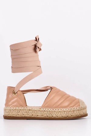 Nude Chevron Pu Lace Up Espadrille Sandals