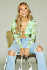 Green Tie Dye Mesh Crop Top with Chain Detail