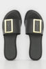 Matte Black Synthetic Sliders with Gold Buckle
