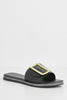 Matte Black Synthetic Sliders with Gold Buckle