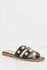 Black Pu Cut Out Sliders with Gold Embellishments