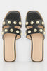 Black Pu Cut Out Sliders with Gold Embellishments