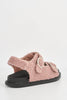 Pink Teddy Fur Velcro Flat Sandals
