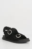 Black Teddy Fur Velcro Flat Sandals