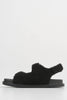 Black Teddy Fur Velcro Flat Sandals