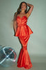 Orange Silk Bandeau Ruffle Fishtail Dress