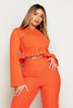 Orange Ribbed Frill Hem Top & Wide Leg Trousers Co-ord