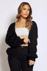 Black Puff Sleeve Chunky Knit Cardigan