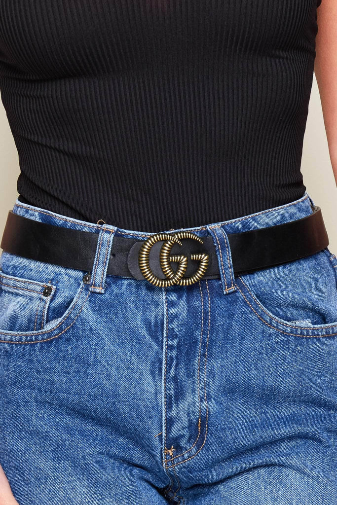 Black Double G Textured Belt