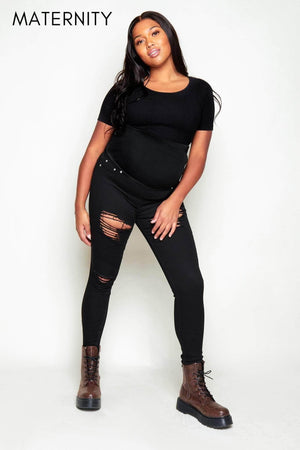 Black Ripped Maternity Skinny Jeans