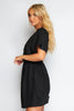 Black Linen V Neck Shirt Sleeve Mini Dress