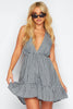 Black Gingham Tie Back Plunge Frill Hem Playsuit