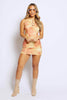 Orange Tie Dye Sleeveless Bodycon Dress with Diamante Cut Out