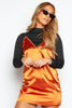 Orange Satin Mini Dress with Contrast Black Top Insert