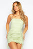 Sage Mesh Double Ruched Mini Cami Dress