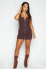 Chocolate Ribbed Bodycon Sleeveless Zip Dress