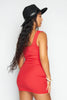 Red Ribbed Bodycon Sleeveless Zip Dress